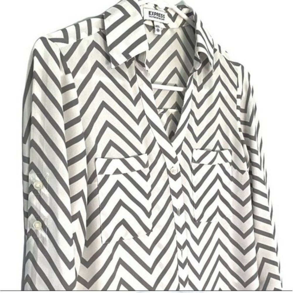 Express Portofino Gray and White Long Sleeve Button Down Shirt